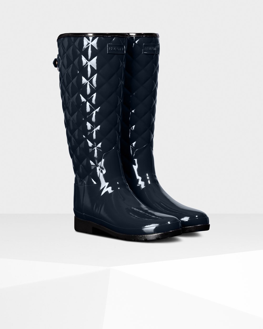 Hunter Refined Adjustable Quilted Gloss Tall Rain Boots - Sale Womens Navy - LZHWFD265